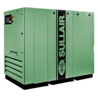 CompressAir | Green sullair industrial air compressor with digital control panel on the left side, model snt75v.